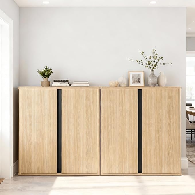 31.5" Sideboard Buffet Cabinet with Storage Modular Accent Display Kitchen Storage Cabinet Wood Coffee Bar Console for Living Room, Hallway, Kitchen, Dining Room,Natural Oak
