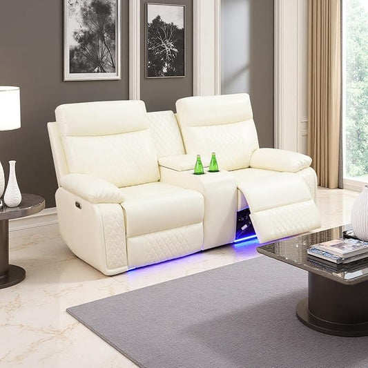 A Ainehome Power Loveseat Recliner Sofa Set, Electric Reclining Loveseat with LED Lights, Home Theater Reclining Sofa Loveseat, 2 Seater Reclining Couch for Living Room, RV, Office
