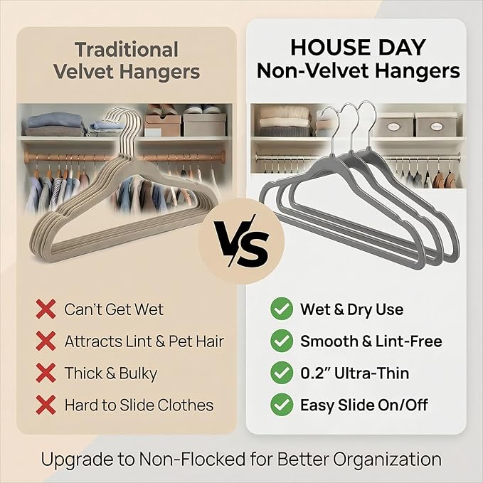 HOUSE DAY Grey Plastic Hangers 20 Pack - Heavy Duty Non-Velvet Hangers with 360° Swivel Hook & Non Slip Notches - Slim Space Saving Clothes Hangers, Durable Closet Organizers for Coats Shirts Dresses