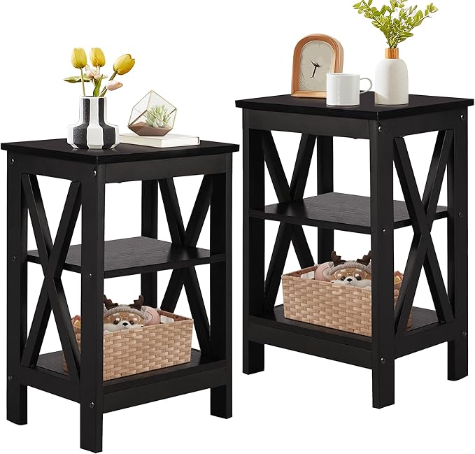 VECELO Modern Nightstands X-Design Side End Table Night Stand with Storage Shelf for Bedroom,Living Room,