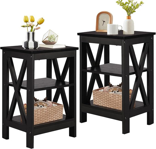 VECELO Modern Nightstands X-Design Side End Table Night Stand with Storage Shelf for Bedroom,Living Room,