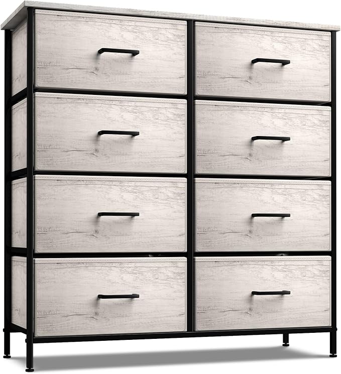Sorbus Dresser with 8 Faux Wood Drawers - Chest Organizer Unit with Steel Frame Wood Top & Handle Easy Pull Fabric Bins for Clothes - Storage Furniture for Bedroom, Hallway, Living Room & Closet