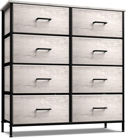 Sorbus Dresser with 8 Faux Wood Drawers - Chest Organizer Unit with Steel Frame Wood Top & Handle Easy Pull Fabric Bins for Clothes - Storage Furniture for Bedroom, Hallway, Living Room & Closet