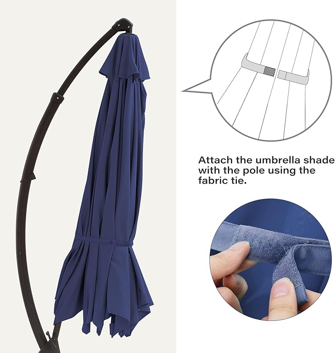 LAUSAINT HOME Outdoor Patio Umbrella with Base included, Deluxe Curvy Cantilever Umbrella Heavy Duty Offset Hanging Umbrella