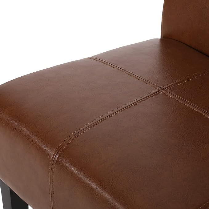 Christopher Knight Home Pertica Upholstered T-Stitch Dining Chairs - Faux Leather - Cognac Brown/Espresso (Set of 4)