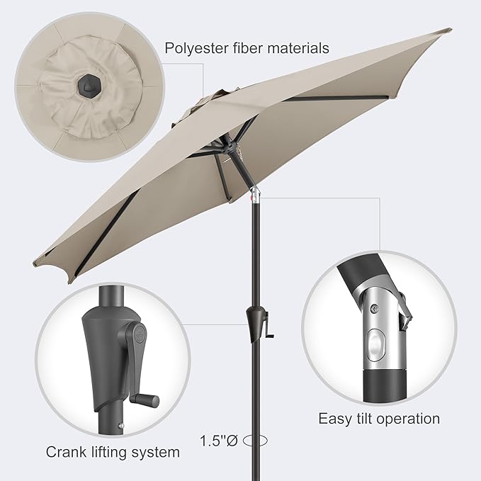 7.5FT Outdoor Patio Umbrella - Table Umbrella Waterprool UV Protection, Sombrillas de Patio with Push Button Tilt, Sun Umbrella for Pool, Porch, Garden, Deck, Backyard (Taupe)