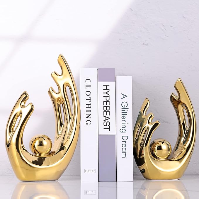 XMGZQ Home Decor Golden Ceramic Statue,Gold Decor Abstract Art Ceramic Statue,Modern Art Ceramic Statue Gold Table Decorations for Dining Room Living Room Office Centerpiece Handmade Artware Gift