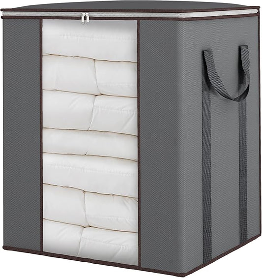 Fixwal Extra Large Blanket Storage Bags 120L Comforter Storage Bags with Reinforced Handles Breathable Clothes Storage Containers for King Comforter Bedding Pillow Sheet Grey