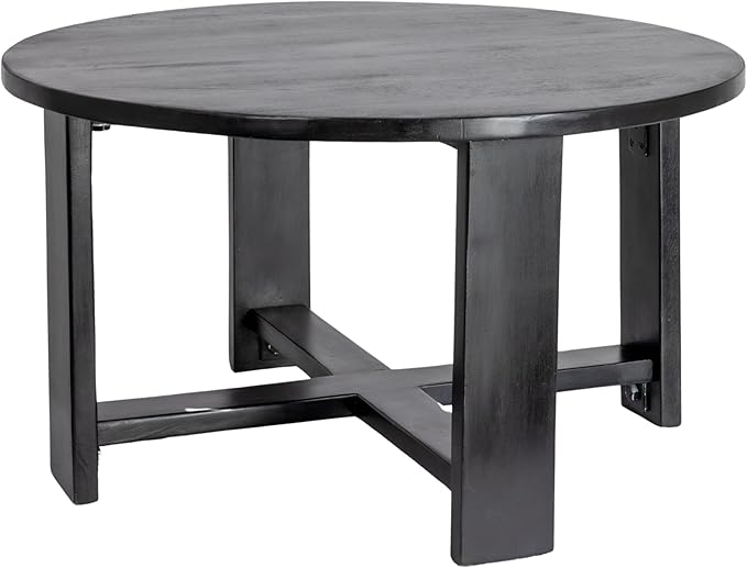 Creative Co-Op Elegant Acacia Trestle Round Coffee Table, Black