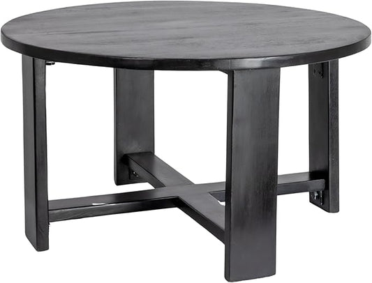 Creative Co-Op Elegant Acacia Trestle Round Coffee Table, Black