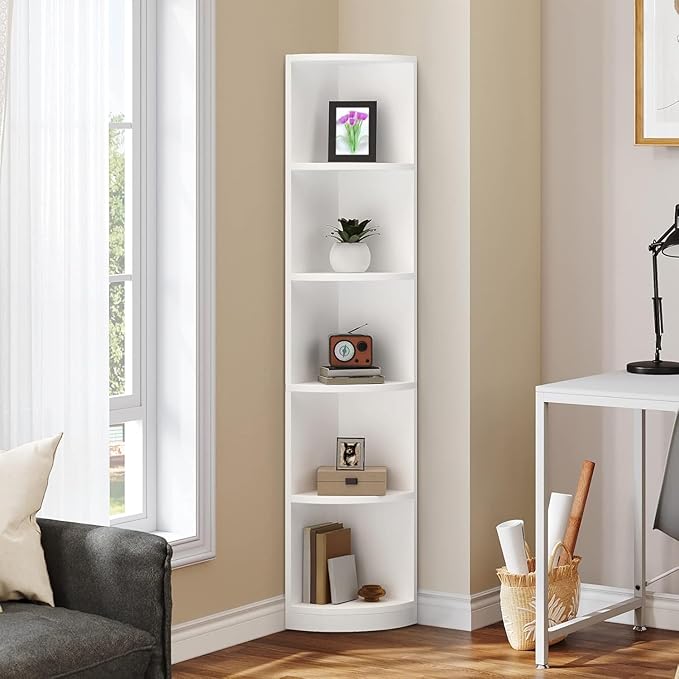 YITAHOME 5-Tier Corner Shelf, 70.8" Tall Modern Free Standing Corner Bookshelf, 5 Shelf Display Corner Bookcase and Bookshelves,Wooden Open Storage Book Shelves for Living Room, Home Office, White