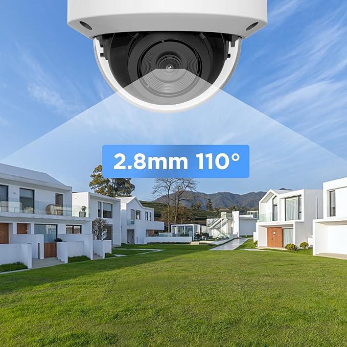 4K PoE Vandal-Proof Dome Camera with Mic, H.265 Outdoor Security IP PoE Camera, Human Vehicle Detection, 100ft IR Night Vision, IK10 IP66 110° Wide Angle 2.8mm Lens, PD54BA1-8M (Not PTZ)