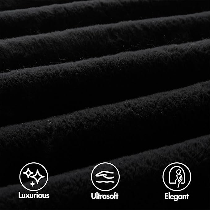Madison Park Jasmine King Comforter Set, Luxurious Reversible Faux Fur Plush Ribbed Velvet Bedding, Fuzzy Thick Warm Winter Comforter, Super Soft Fluffy 3-Piece Set Black