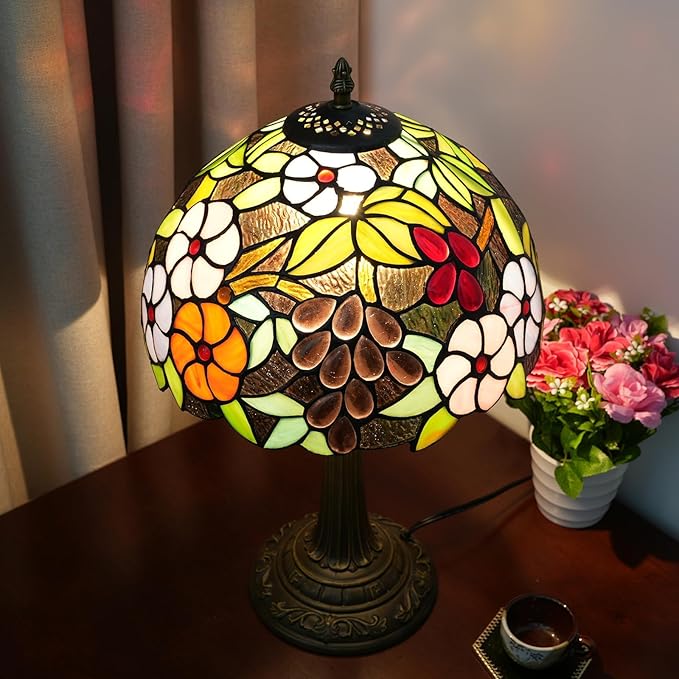 Tiffany Lamp Grape Stained Glass Table Lamp 12X12X18 Inches Grape Style Desk Reading Light Decor Beside Bedroom Living Room Home Festival Birthday Gift