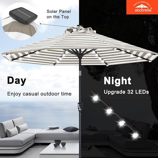 ABCCANOPY OLEFIN® 5-Year No Fading Patio Umbrella with Solar Lights (Gray Stripe)
