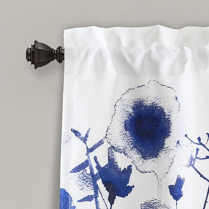 Lush Decor Zuri Flora Light Filtering Window Curtain Valance, 18" L x 52" W, Navy