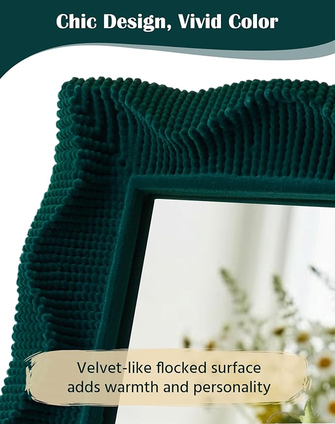 Green Wavy Mirror for Living Room Wall Decor, 14x12 Flocking Hallway Accent Mirror for Bathroom Dining Room Hotel Coffee Book Shop, Aesthetic Room Stylers (Emerald Green)