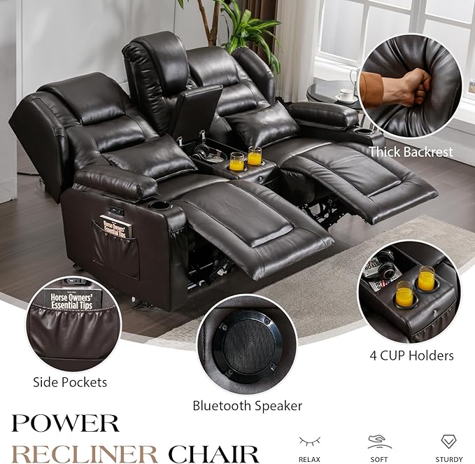 Oprisen Loveseat Power Recliner Sofa Couch Electric Reclining Sofa Chair for Living Room with Multi-Function Console/Cup Holders/LED Ambient Light