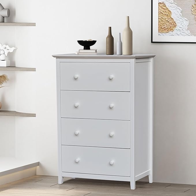 International Concepts Solid Wood Bedroom Dresser/Chest with 4 Drawers in White
