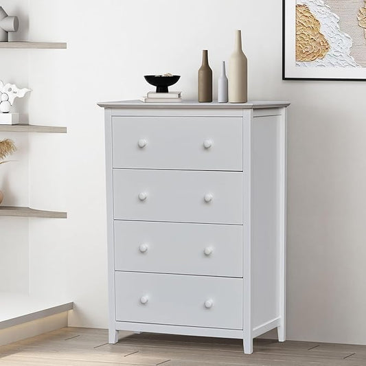International Concepts Solid Wood Bedroom Dresser/Chest with 4 Drawers in White