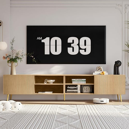 Modern 86in TV Stand for Living Room, Fluted Design Entertainment Center with Adjustable Shelves,Media TV Console Table with Storage for Bedroom,Nature