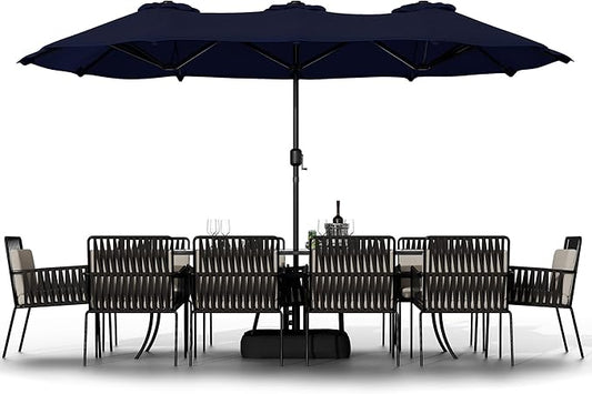 Shintenchi 16FT Large Patio Umbrella with Base Included, Outdoor Double-Sided Rectangular Shade with Crank Handle for Poolside Lawn, Deck & Garden, Dark Blue