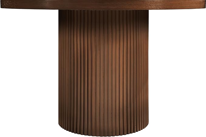 Meridian Furniture 728Brown-T Belinda Collection Mid-Century Modern Dining Table, Solid Wood Base, Brown Finish Oak Wood Veneer MDF Top, Round Top, Fluted Base, 48" W x 48" D x 31" H, Brown