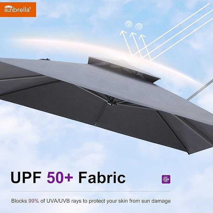 PURPLE LEAF Cantilever Umbrella with Base Included 10' X 13' Outdoor Patio Rectangular Umbrella with Double Top Large Heavy Duty 360° Rotation Offset for Deck Backyard Pool Cast Slate