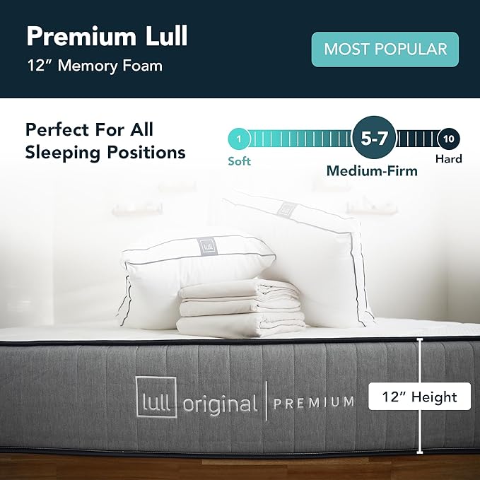 Lull Premium 5 Layer Memory Foam Mattress in a Box | Highest Density Cali King Mattress 12 Inch | Bed in a Box with Cooling Tech and Therapeutic Support | 365 Night Trial