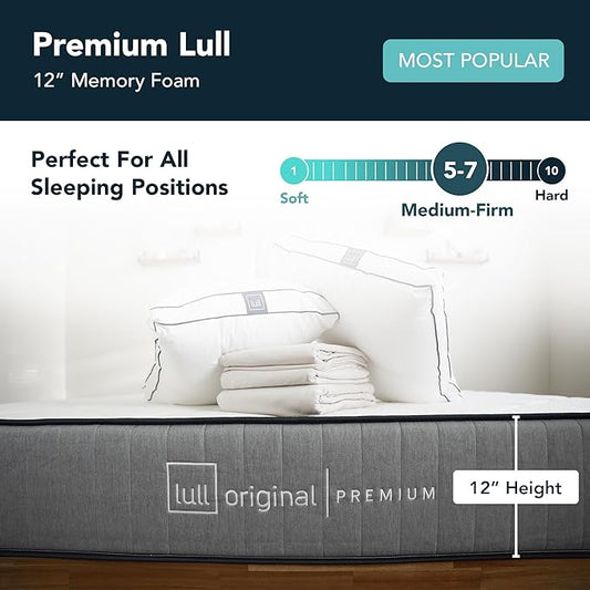 Lull Premium 5 Layer Memory Foam Mattress in a Box | Highest Density Cali King Mattress 12 Inch | Bed in a Box with Cooling Tech and Therapeutic Support | 365 Night Trial