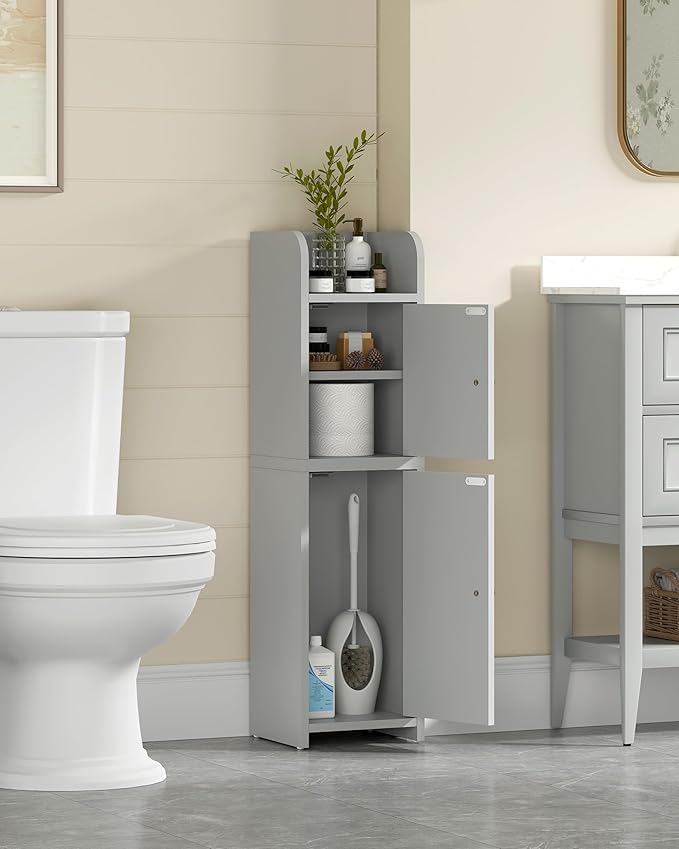 TEENFON Small Bathroom Storage Cabinet, Storage Cabinet with Doors and Adjustable Shelves, Corner Bathroom Cabinet, Narrow Cabinets for Small Spaces, Grey