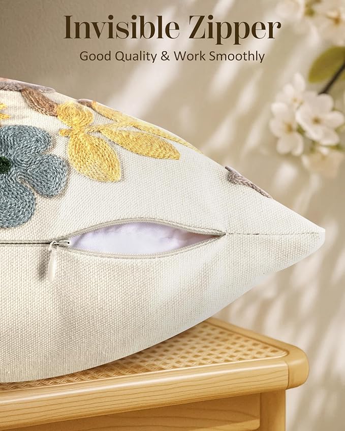 Embroidered Throw Pillow Cover - 20x20 Decorative Pillow Cover with Zipper Aesthetic Cute Design Boho Spring Summer Throw Pillowcase for Living Room Couch Sofa Bed, Butterfly Moon