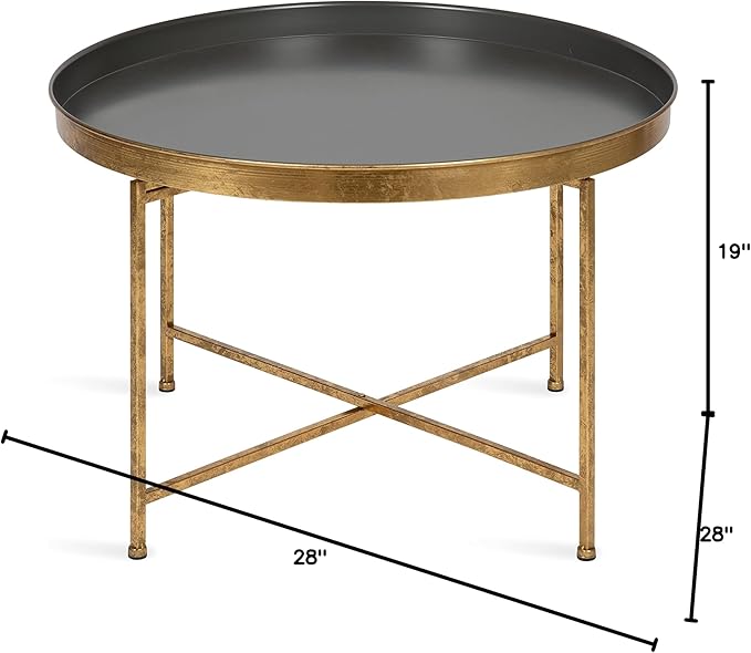 Kate and Laurel Celia Modern Coffee Table; 28 x 28 x 19; Gray and Gold; Glamorous Folding Metal Table for Storage and Display