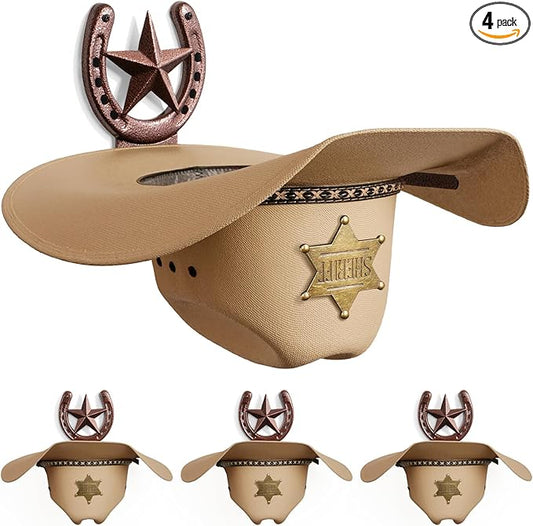 Cowboy Hat Rack Wall Mount,Cowboy Hat Holder for Wall,Western Home Decor,Hat Organizer for Caps,Rustic Horseshoe Star Metal Hat Hanger for Closet Horse Trailer Entryway Bedroom,4 Pack,Bronze