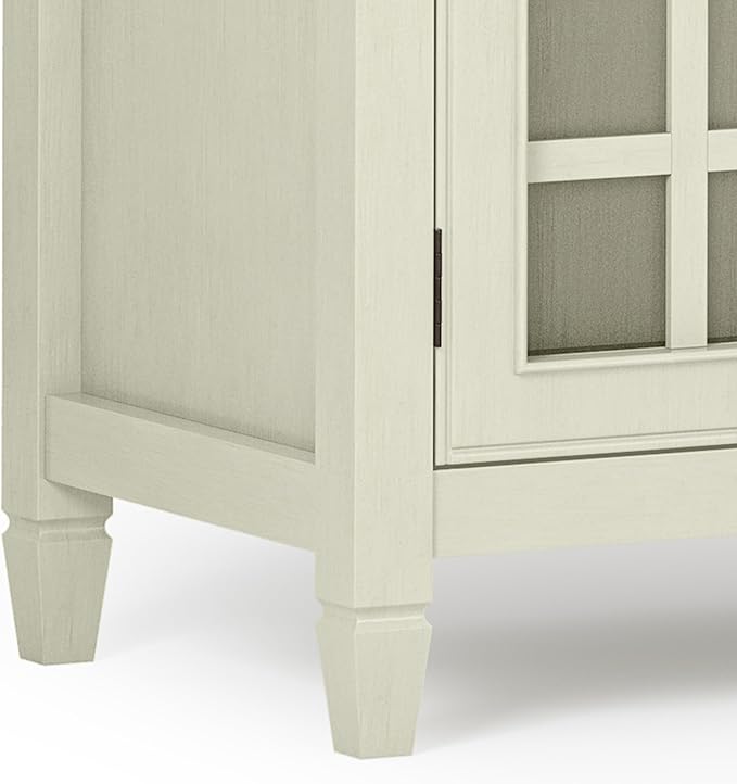 SIMPLIHOME Connaught Solid Wood 46 Inch Wide Traditional Low Storage Cabinet in Antique White, for the Living Room, Entryway and Family Room
