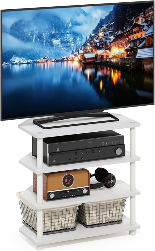 Furinno ECON TV Stand, 4-Tier Petite Entertainment Center, TV Console for TV up to 32 Inch, Easy Assembly, for Living Room, Bedroom, White