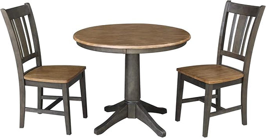 IC INTERNATIONAL CONCEPTS 36" Round Wood Table with 2 San Remo Chairs in Hickory/Washed Coal - 3 Piece Set