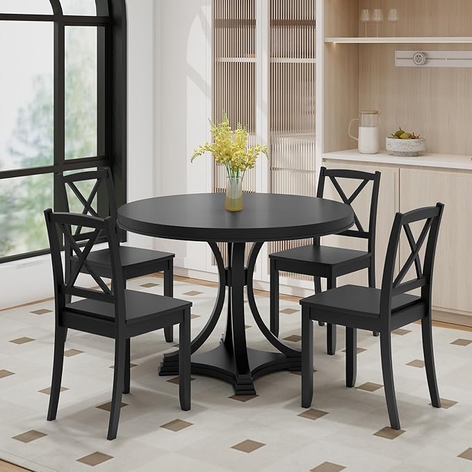 Giantex Wood Dining Chairs Set of 4, Armless Kitchen Chairs w/Rubber Wood Legs & Curved Backrest, Farmhouse Cross Back Diner Chairs, Wooden Side Chairs for Home Dining Room, Load 400 LBS, Black