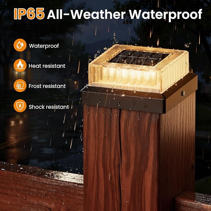 APONUO Solar Post Cap Lights, 8-Pack Fence Post Solar Lights with 20 Lumens 3-Sided Panoramic Glow, IP65 Waterproof Fence, Deck, Patio, Garden Decor, Easy No-Tool Install for 4x4 Posts, Black