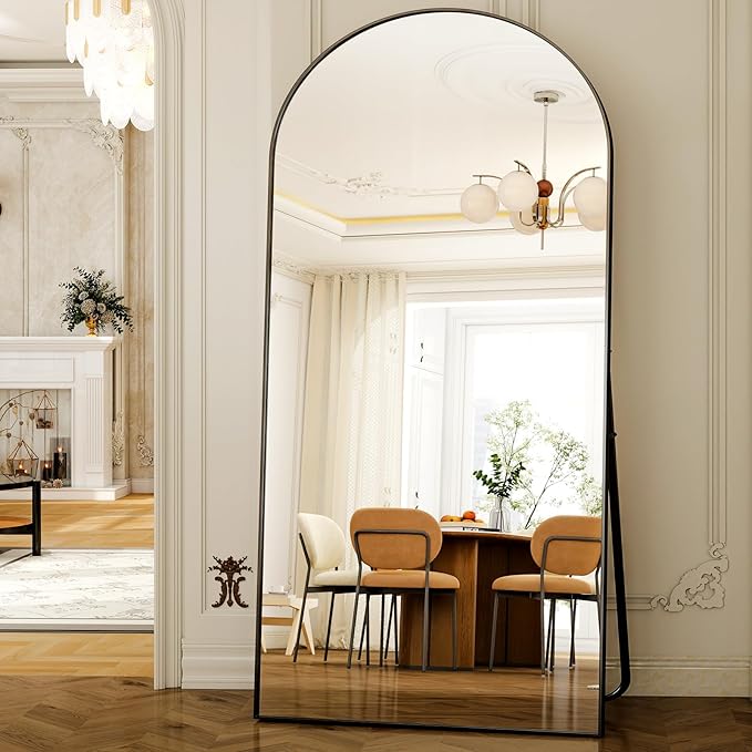 GLSLAND-77 x38 Arched Full Length Mirror - Oversize Floor Mirrors Aluminum Alloy Frame Full Body Dressing Mirror for Bedroom Living Room,Black