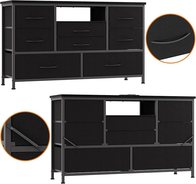 Jojoka 8-Drawer LED Dresser TV Stand with Power Outlet for 55'' TV - Wide Storage Chest for Bedroom, Living Room & Entryway, Wood Top Console Table with 22 Light Modes