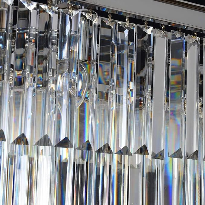 Luxury Chrome Rectangular Crystal Chandeliers Lighting Modern Pendant Ceiling Lights Rectangle Chandelier Lamp Fixture 8-Lights for Dining Room Kitchen Island