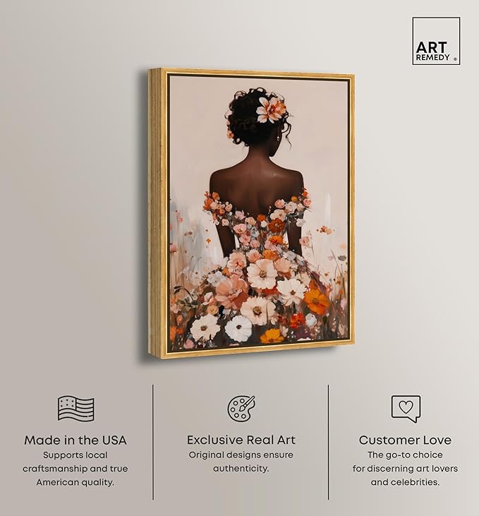 Autumn Bloom Dress Canvas Print Fashion Wall Decor by Art Remedy, Gold Frame, 10 x 15