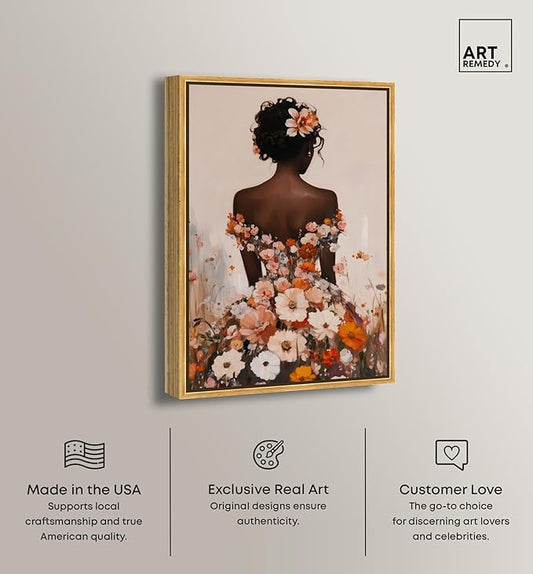 Autumn Bloom Dress Canvas Print Fashion Wall Decor by Art Remedy, Gold Frame, 16 x 24