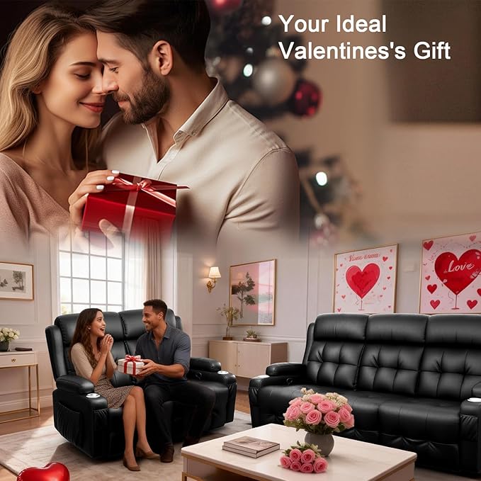 Loveseat Recliner, Oversized Reclining Loveseat, Massage Reclining Sofa With USB Port & Storage & Cup Holders, Recliner Couch, RV Wall Hugger Recliners Loveseat Clearance for Living Room & RV Camper