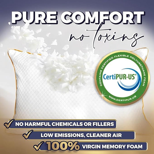 Royal Therapy King Size Set of 2- Shredded Memory Foam Pillow–Adjustable Memory Foam Pillow for Sleeping, Firm Pillow for Neck & Shoulder Support, Breathable Bed Pillow for Back Stomach Side Sleepers