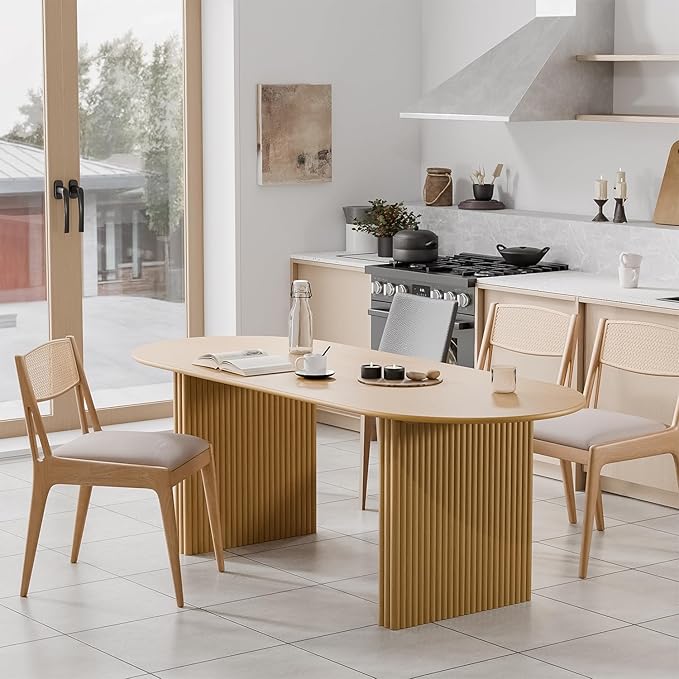 Casaphoria 79" Oval Dining Table, Modern Kitchen Table for 4-6, Farmhouse Style Large Table, Easy Assembly for Living Room, Kitchen and Bar, Natural Wood
