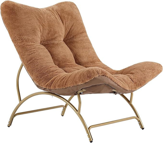 Tiita Accent Lazy Chair, Comfy Lounge Chair with Metal Frame and Plush Fabric, Spacious Seat Cozy Recliner Chair for Reading Room, Living Room, Bedroom, Office, Brown