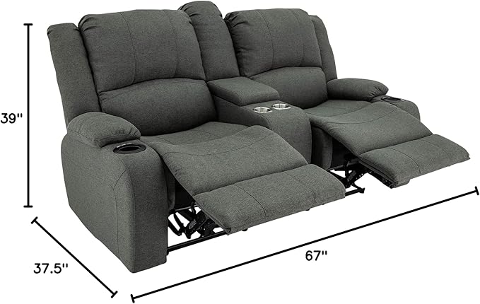 RecPro Charles Powered Double RV Wall Hugger Recliner Sofa | RV Loveseat | RV Furniture | Cloth (Fossil, 67")