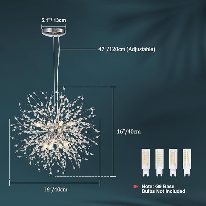 SineRise Modern Crystal Chandeliers Firework, Crystal Light Fixture, Dandelion Chandelier (8-Light, Chrome) for Foyer Hallway Entryway Kitchen Bedroom (Bulbs Not Included)